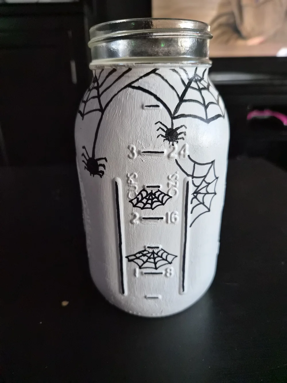 White Halloween Spider Web Painted Mason Jar 16 OZ